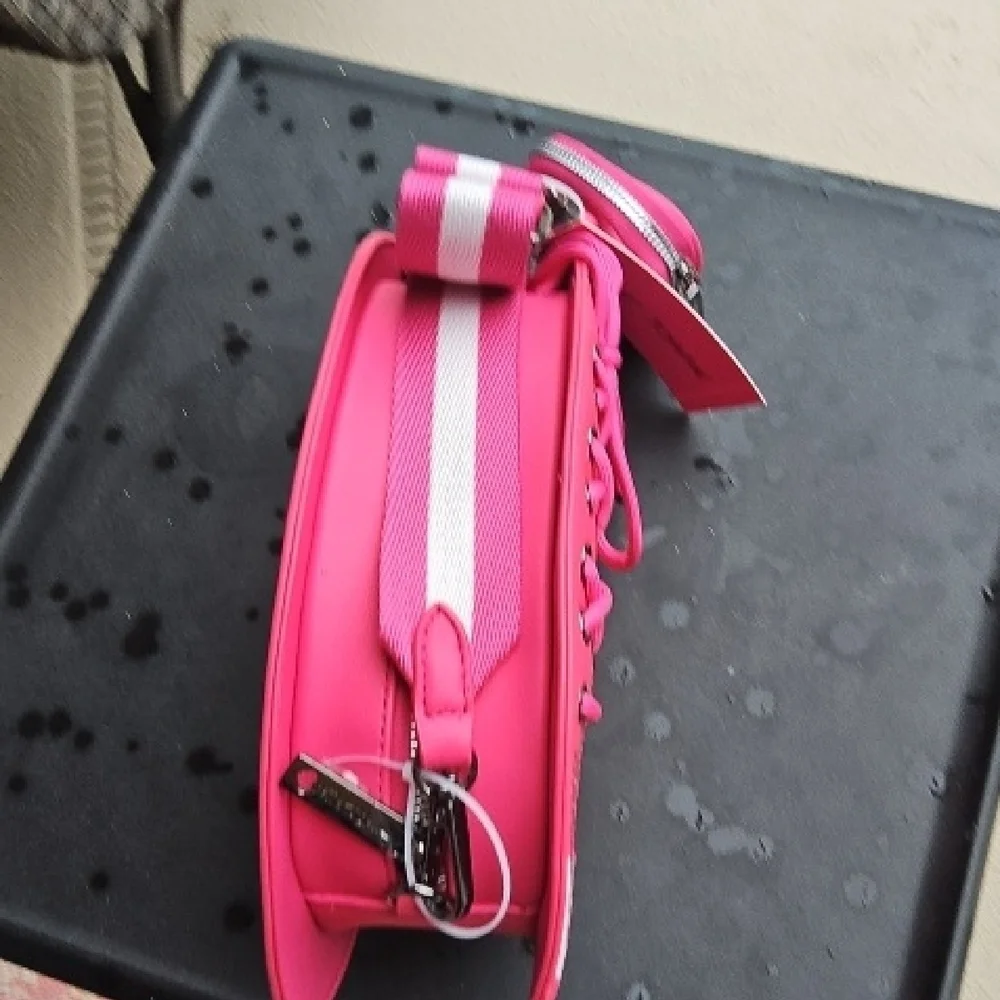 Betsey Johnson Pink and White Football Crossbody with Lace Details
